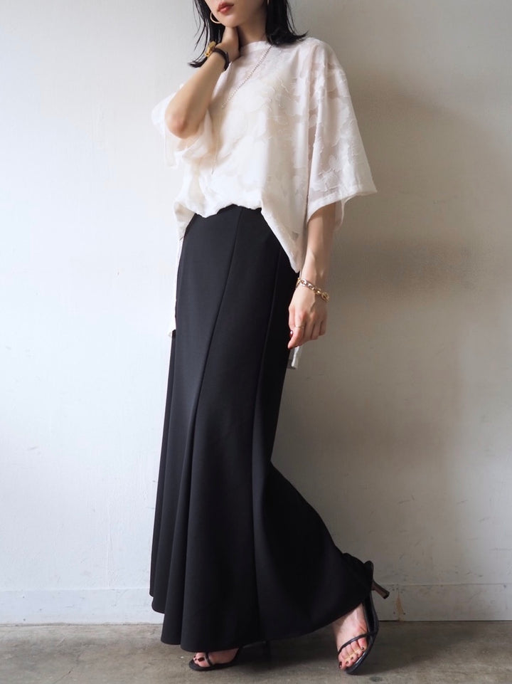 【預訂】透明提花半袖上衣/象牙色