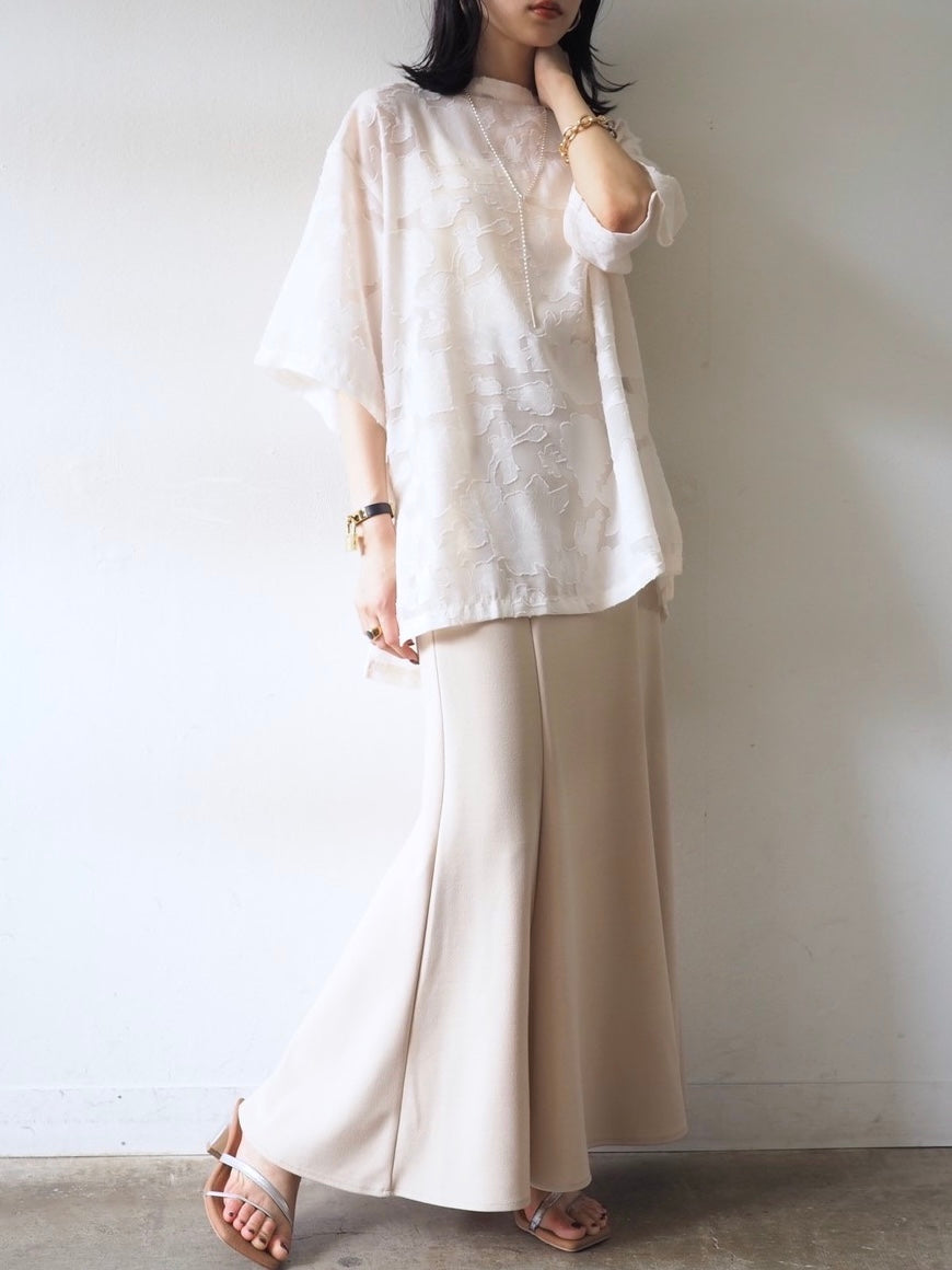 【預訂】透明提花半袖上衣/象牙色