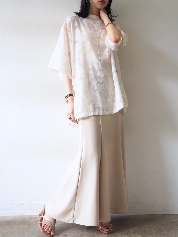 【預訂】透明提花半袖上衣/象牙色