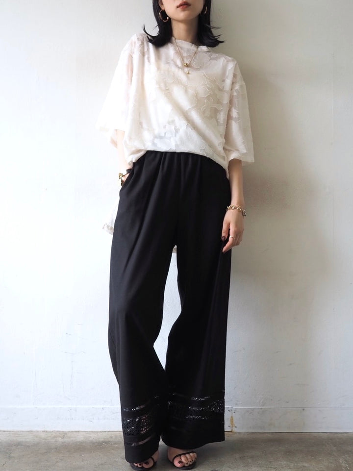 【預訂】透明提花半袖上衣/象牙色