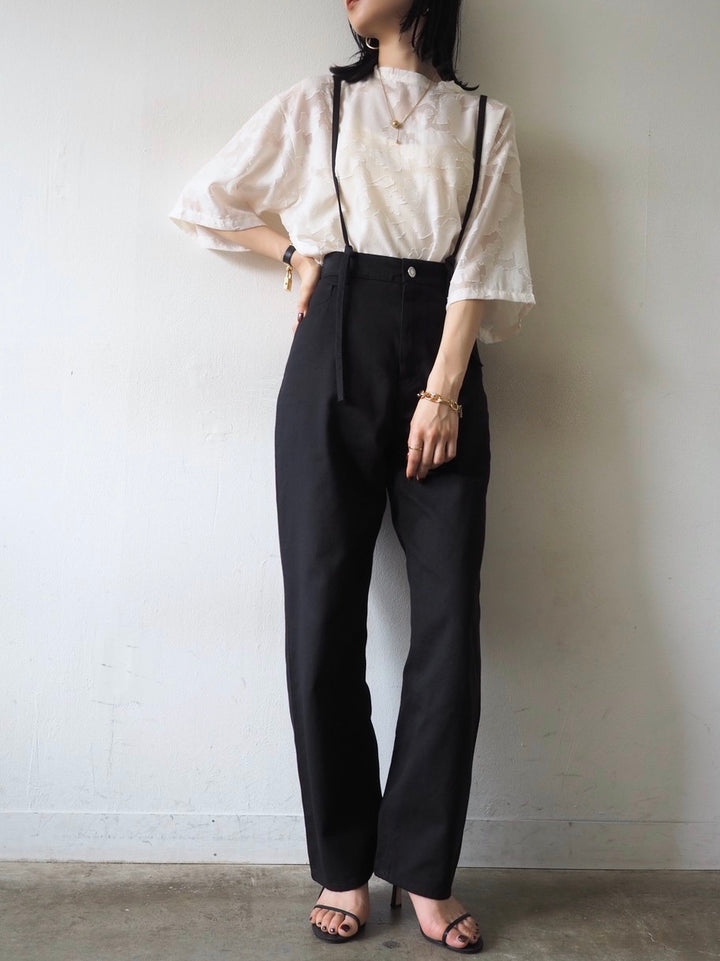 【預訂】透明提花半袖上衣/象牙色