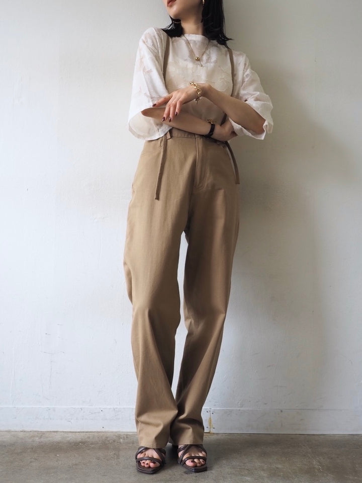 【預訂】透明提花半袖上衣/象牙色