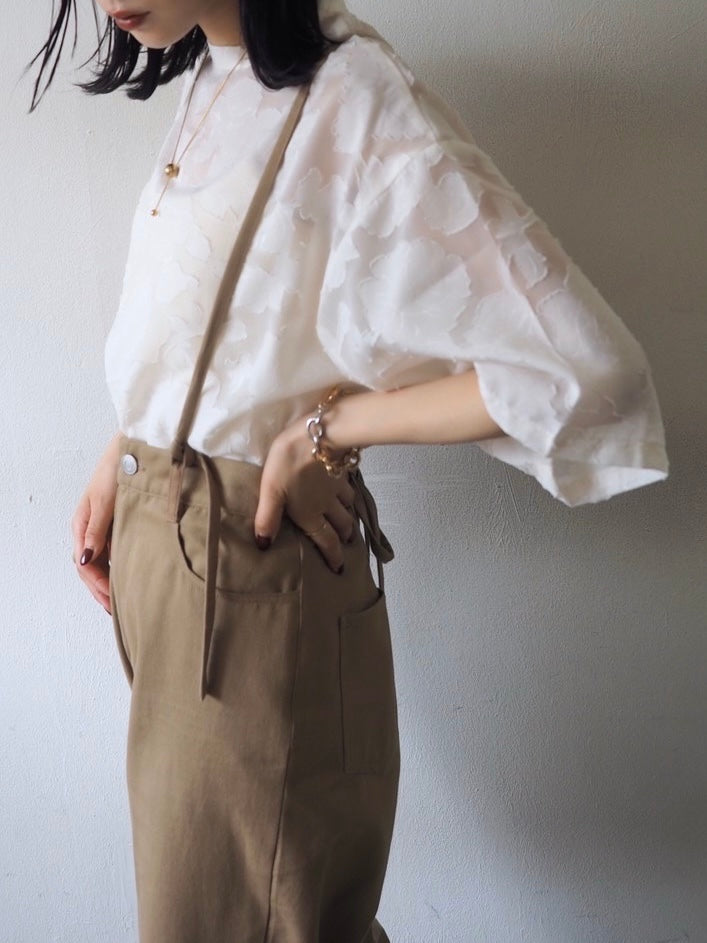 【預訂】透明提花半袖上衣/象牙色