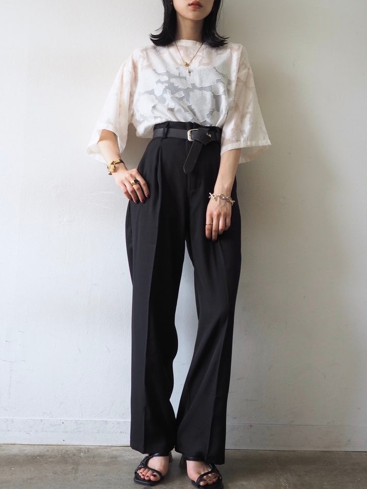 【預訂】透明提花半袖上衣/象牙色