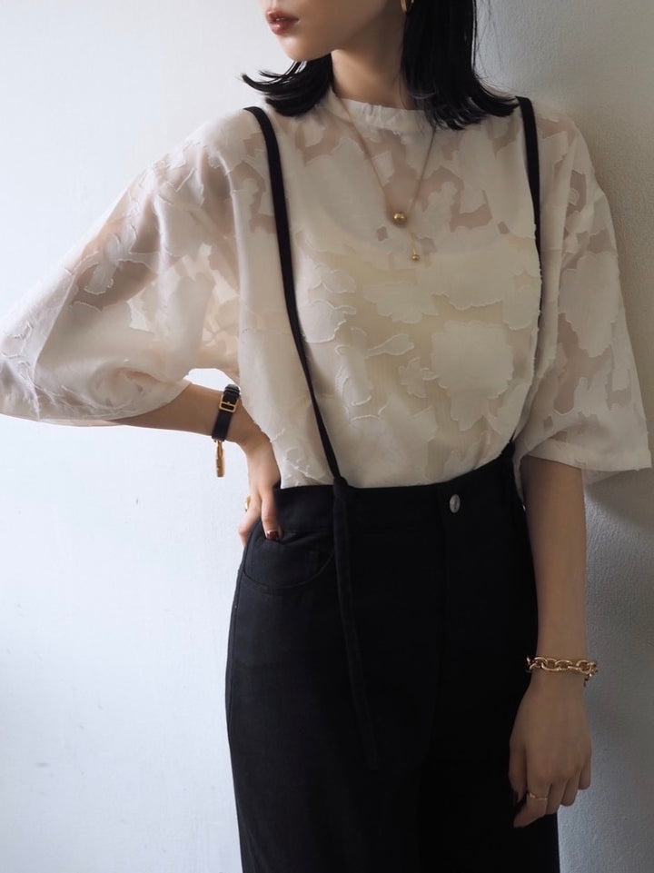 【預訂】透明提花半袖上衣/象牙色