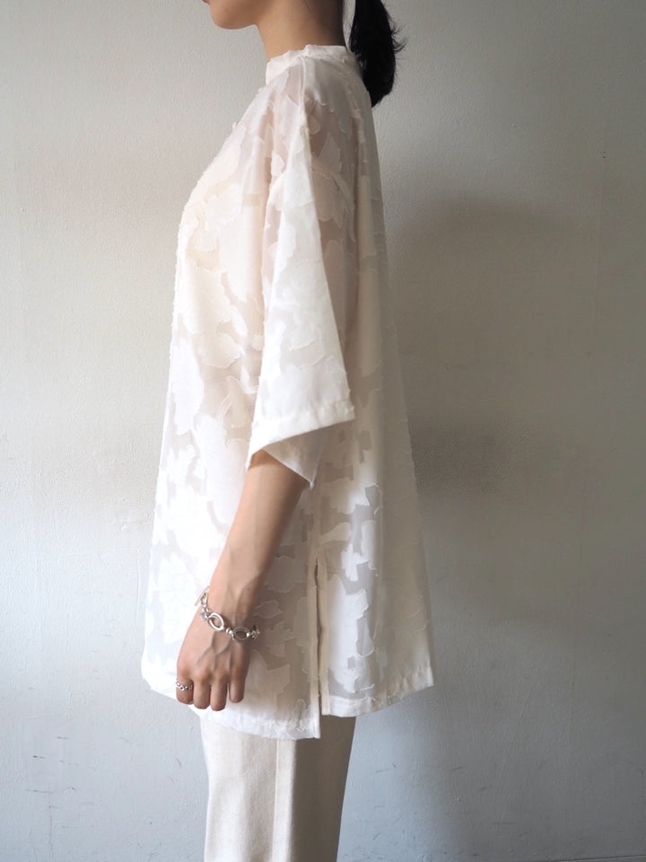 【預訂】透明提花半袖上衣/象牙色