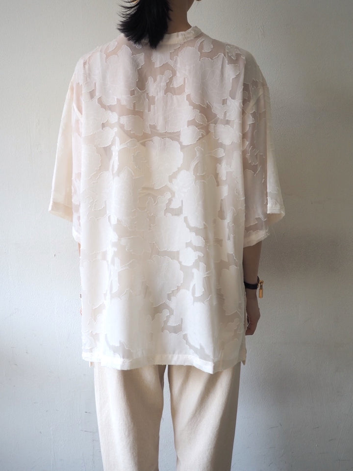 【預訂】透明提花半袖上衣/象牙色