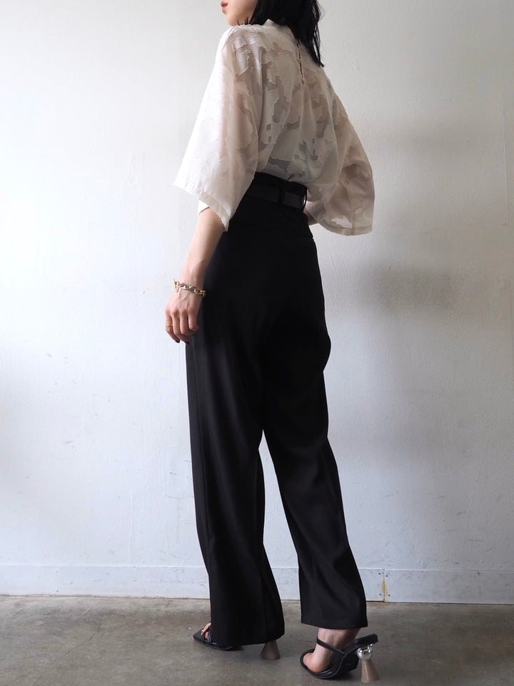 【預訂】透明提花半袖上衣/象牙色