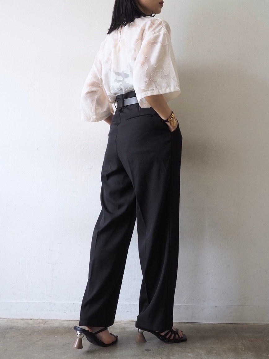 【預訂】透明提花半袖上衣/象牙色