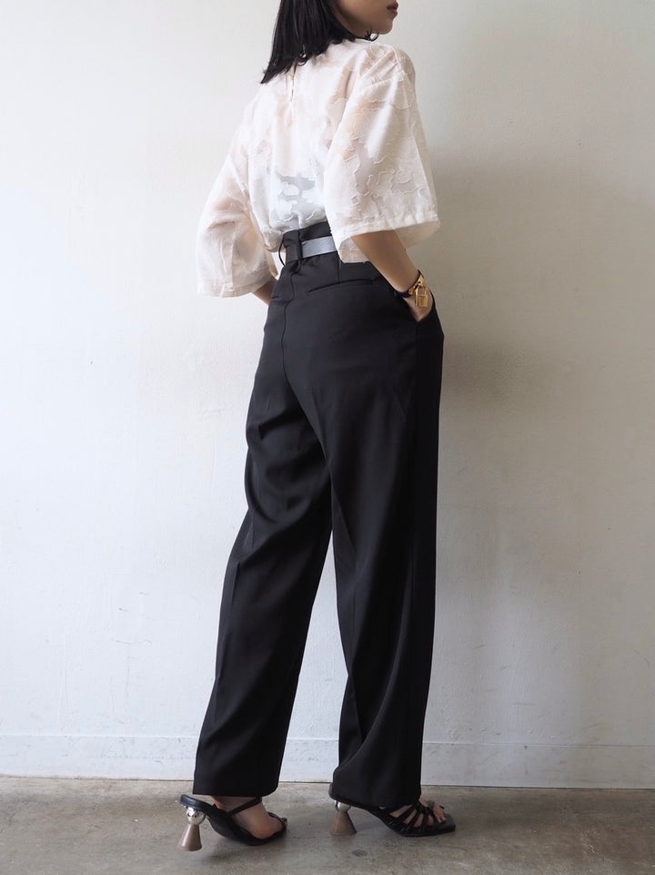 【預訂】透明提花半袖上衣/象牙色