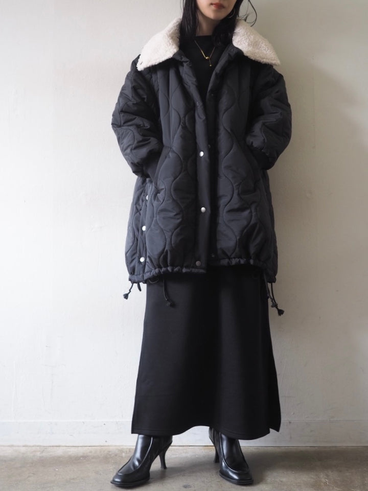[Pre-order] 2-way quilted coat with fleece lining/Black