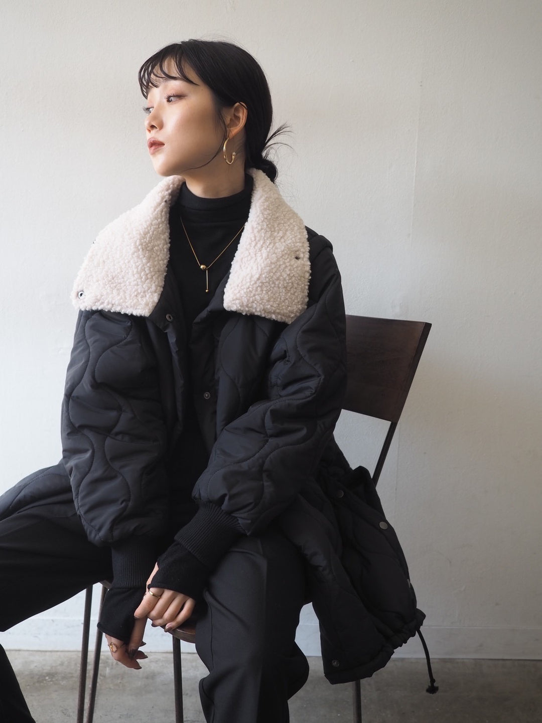 [Pre-order] 2-way quilted coat with fleece lining/Black