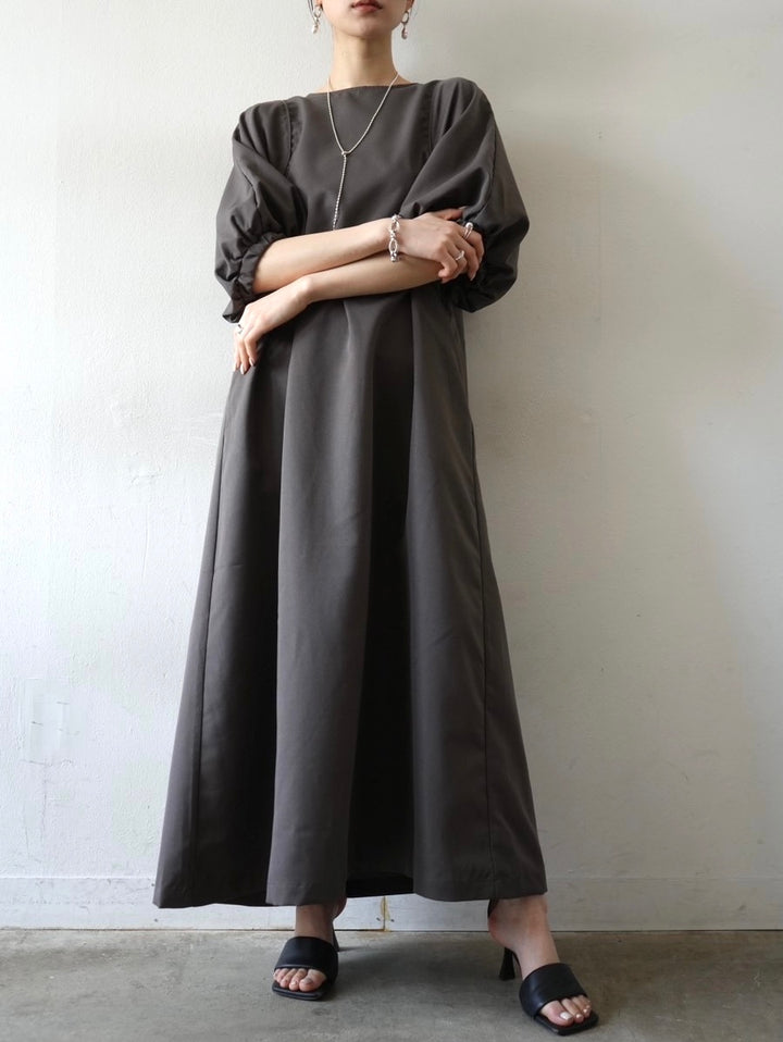 [Pre-order] Back open yoke design dress/charcoal