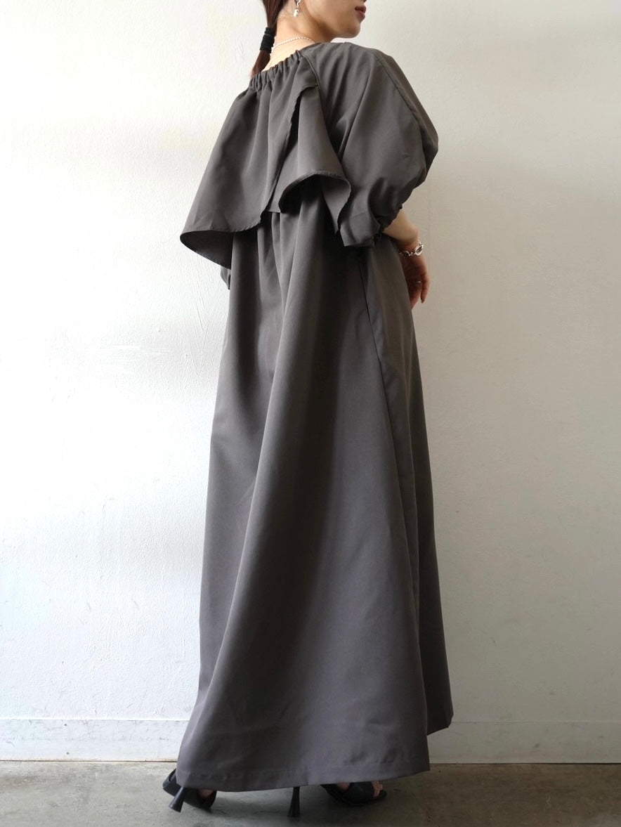 [Pre-order] Back open yoke design dress/charcoal